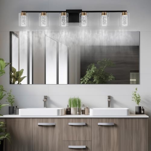 6 Light Black and Gold Vanity Light with 3 Color Modes