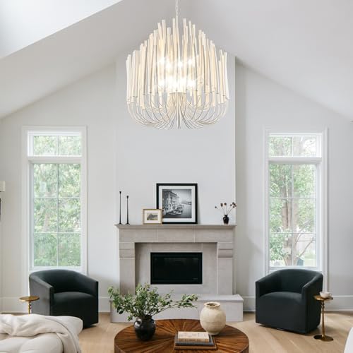 Extra Large Chandelier Farmhouse Whitewash Wood 36Inch Pendant Light