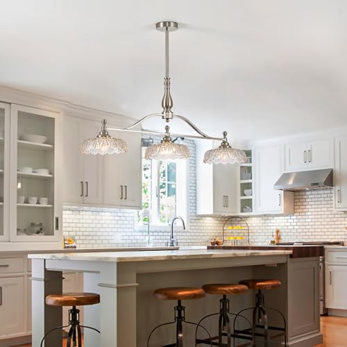 Chandeliers Light Pendant Light Fixture Modern Pendant Lighting Fixtures 3 Lights Chandelier Brushed Nickel Hanging Light Kitchen Glass Pendant Lights for Island Dining Room Living Room