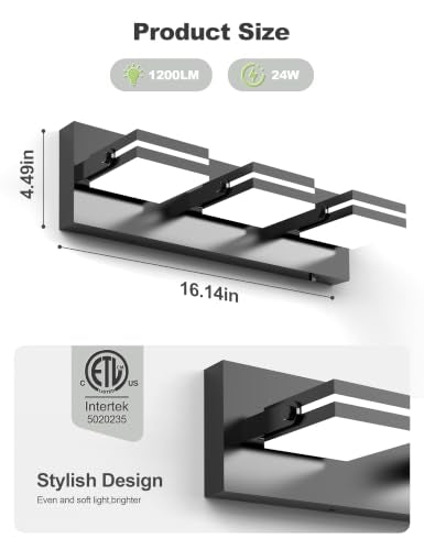 3 Light Bathroom Vanity Light (Black-5CCT / 16.15-Inch)