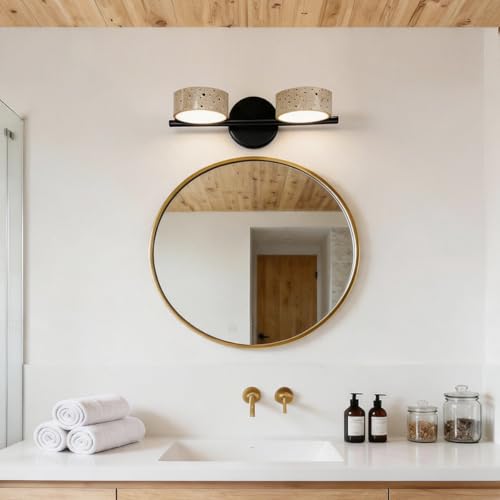 Led Bathroom Lighting Fixtures Over Mirror with 2 Travertine Shades