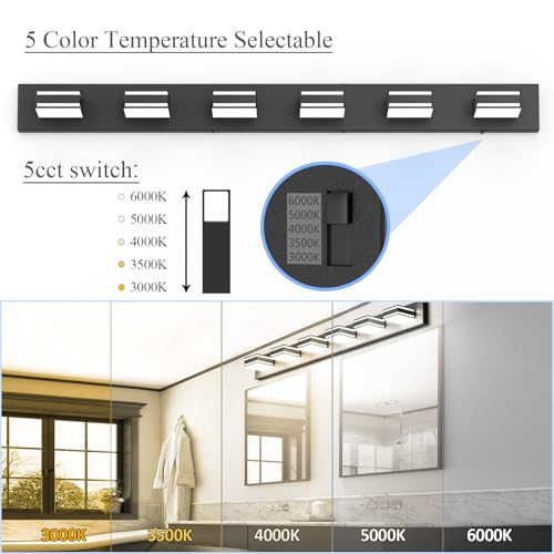 48inch Black Bathroom Vanity Light with 5 Color Temperatures