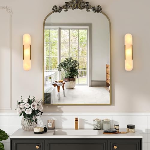 Modern Alabaster Wall Sconce Brushed Brass Finish