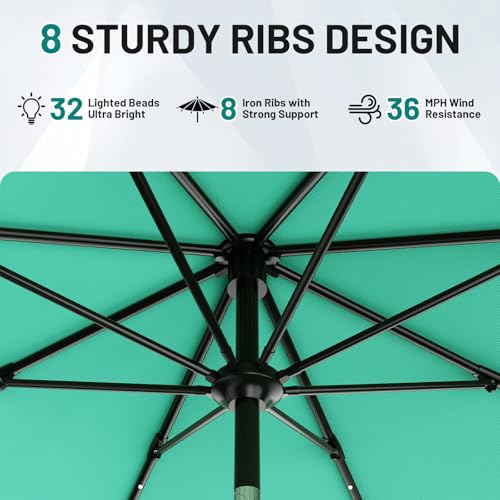 9FT Patio Umbrella with Solar Lights