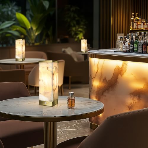 Modern Alabaster Rechargeable Cordless Table Lamp for Living Room