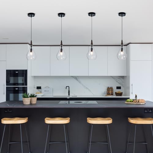 Farmhouse Wood Bubble Seeded Glass Pendant Light Adjustable Industrial Pendant Lighting Fixtures for Kitchen Island Dining Room Bedroom Entryway Sink