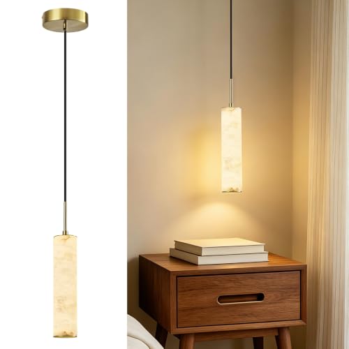 Gold Natural Alabaster Long Tube Kitchen Island Pendant Lights