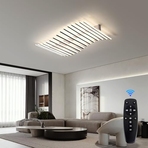 15 Lights Linear Modern Ceiling Light with Remote Control 43.3 inch Dimmable LED Chandelier Semi Flush Mount Light Fixture for Dining Room Kitchen Island Living Room