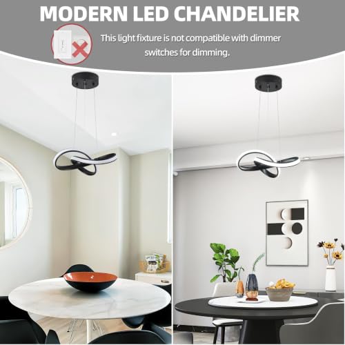 LED Chandelier Modern Pendant Light Fixture Simple Irregular Streamline Ring Light Black with 4500K and 59in Height Adjustable Hanging Lamp for Kitchen Island Hallway Foyer Closet Corridor