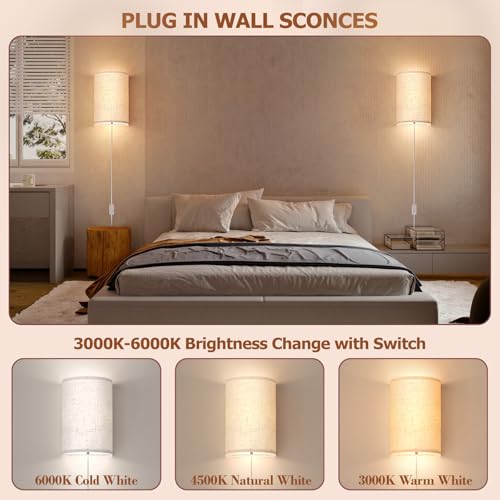 Plug in Wall Sconces Set of Two Wall Lights Lamp with On (2 Count)
