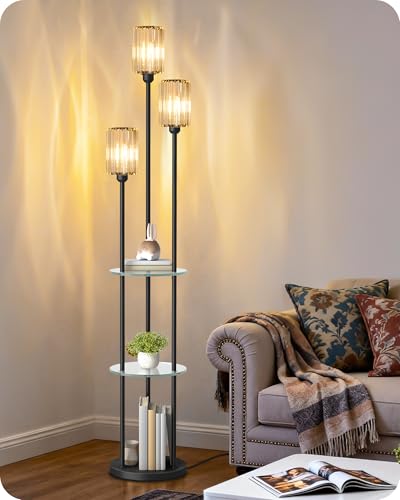 Black Floor Lamp with Shelves