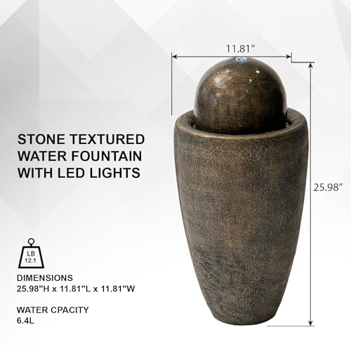 25.98" Modern Sphere Water Fountain with LED Light