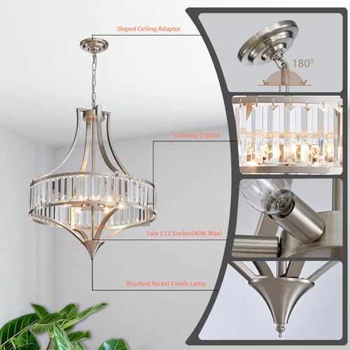 21.6" Brushed Nickel Chandeliers for Dining Room (6 Count)