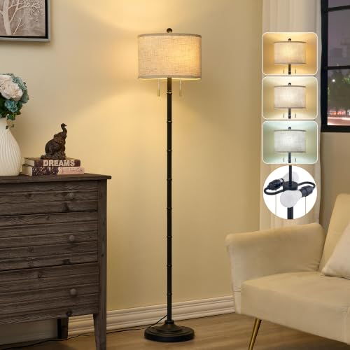 Upgraded 2 Light Mid Century Modern Black Floor Lamp for Living Room (Black)