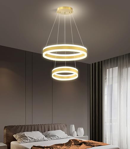 D7.8''+15.7'' Modern Ring Chandelier for Dining Room LED Dimmable Pendant Lighting for Living Room Foyer Bedroom Entryway 3000K