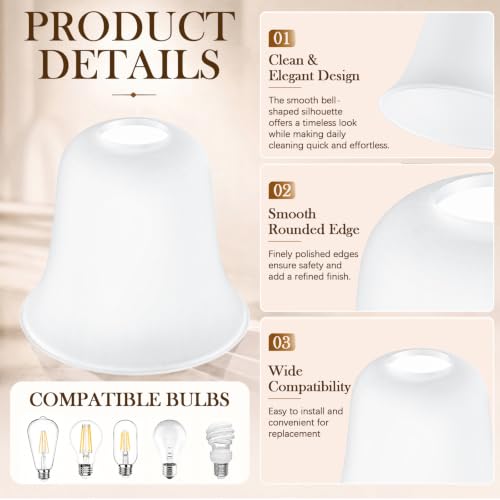 1 Pcs White Frosted Bell Shaped Glass Lamp Shade Replacement