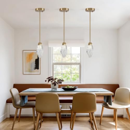 Modern 1 Light Brass Stem Rock Crystal Mini Pendant Lamp