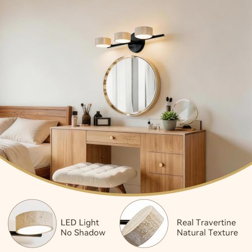 Led Bathroom Lighting Fixtures Over Mirror with 3 Travertine Shades