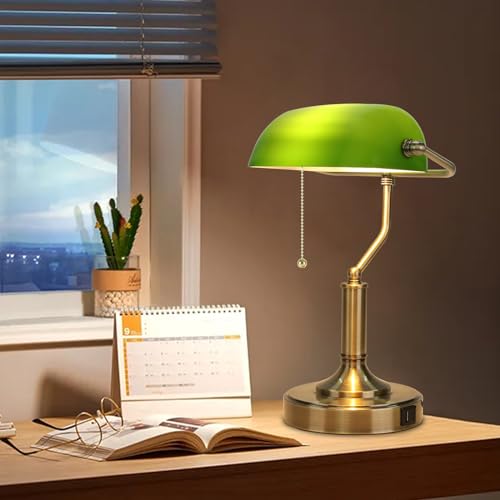 Bankers Lamp Green Desk Lamp with Pull Chain Switch
