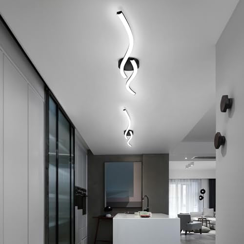 39.37Inch Linear Ceiling Light 6000K Black Modern Ceiling Light Fixture 28W Long Flush Mount Ceiling Lamp for Hallway (2 Count)