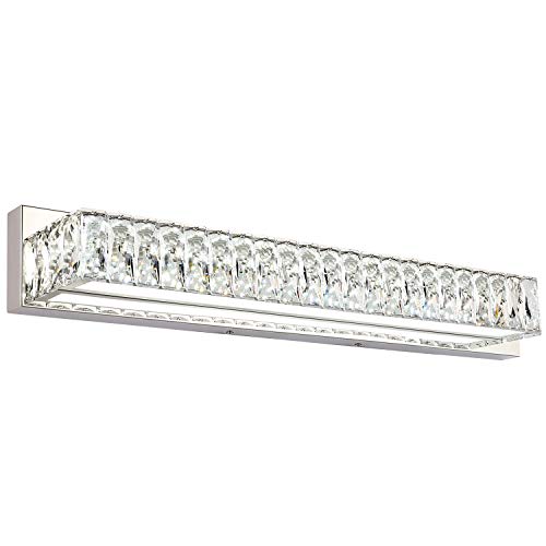Modern Bathroom Light Fixtures Over Mirror 30 inch Crystal Chrome LED Vanity Light Bar White Light 6000K