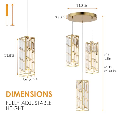 Modern 3 Light Crystal Pendant Light Fixture Kitchen Island
