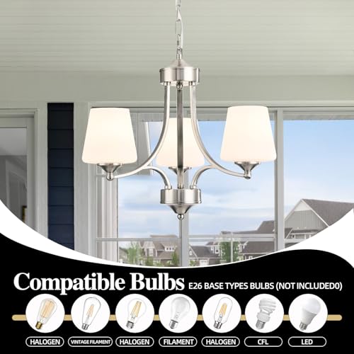 Brushed Nickel Dining Room Light Modern Sliver Chandelier with Frosted Glass