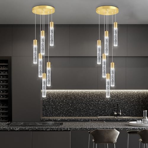 6 Lights Modern Crystal Chandeliers for Dining Room Kitchen Island Crystal Pendants Light Fixture High Ceiling Hanging for Entryway Bedroom Foyer 6000K