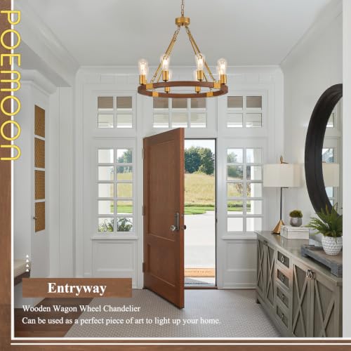 Gold Wooden Wagon Wheel Chandelier 8