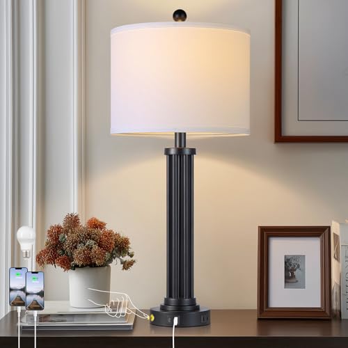 28" Tall Modern Table Lamps with USB C+A Ports and AC Outlet