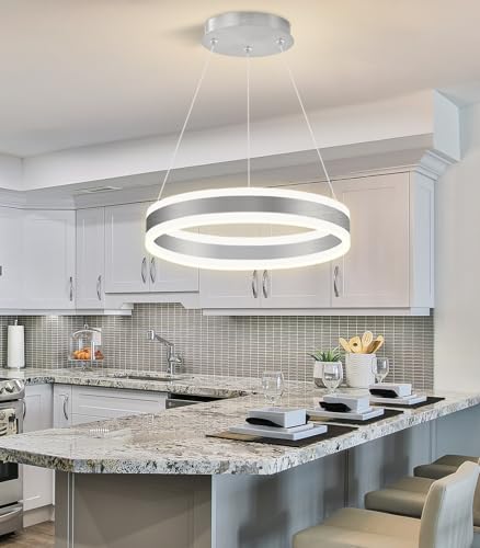 D15.7'' Modern Ring Chandelier for Dining Room LED Dimmable Pendant Lighting High Ceiling Chandelier for Living Room Foyer Bedroom Entryway 3000K
