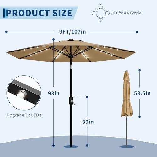 10 FT Patio Umbrella with Solar Lights