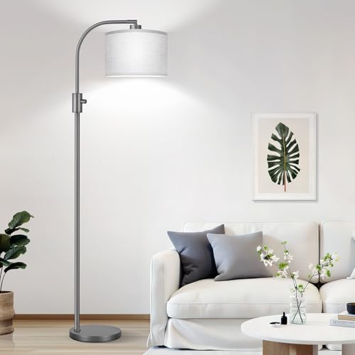 Upgraded Modern Arc Dimmable Tall Standing Floor Lamp with Gray Shade