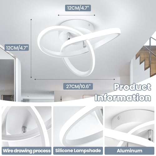 Hallway Light Fixtures 6000K Cool White Modern Led Ceiling Light Fixtures Close to Ceiling Light for Hallway Kitchen Bedroom Bathroom Curved Design Ceiling Lamps