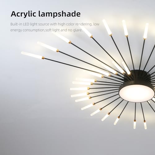 50.4" Ceiling Light Modern Flower Shape Ceiling Lamp for Living Room Dining Room Semi Flush Mount Metal Acrylic Sputnik Firework Petal LED Lighting Fixture