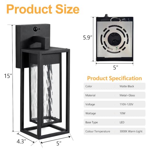 Upgraded LED Motion Sensor Outdoor Wall Lantern 2 Pack (2 Count)