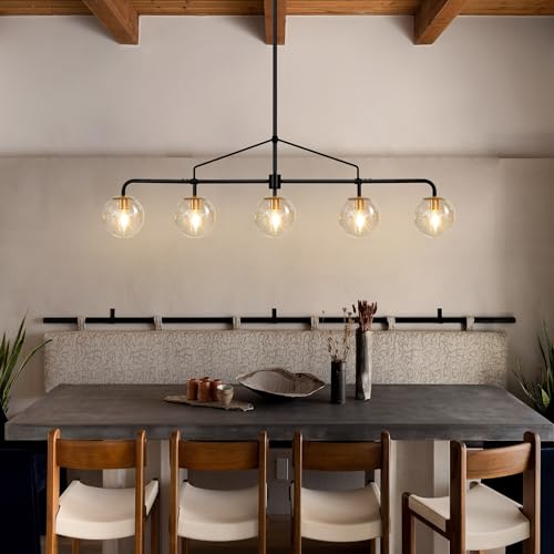 Linear Chandelier for Dining Room 5 Lights Black Kitchen Island Lights