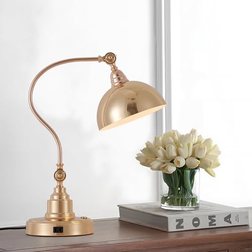 Dimmable Touch Control French Gold Swing Arm Desk Lamp with Charging Port