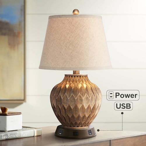 Buckhead 22" High Table Lamp Brown USB Workstation Base Warm Bronze Urn