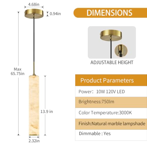 Gold Natural Alabaster Long Tube Kitchen Island Pendant Lights (2 Count)