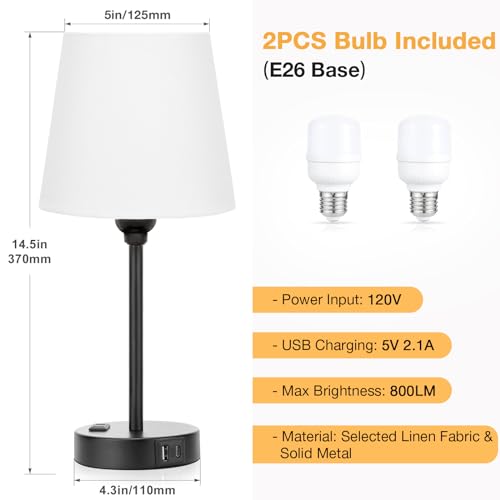 White Bedside Lamps Set 2 for Bedroom (2 Count)
