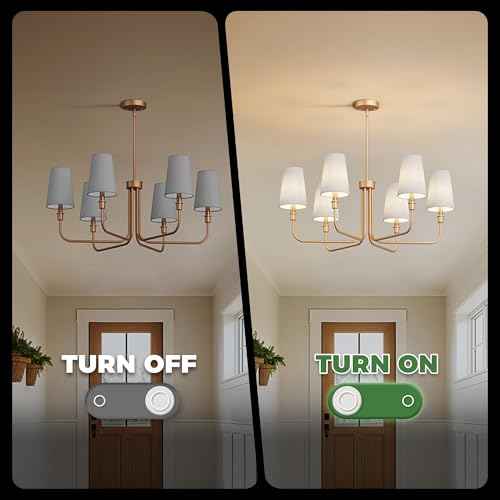6-Light Chandelier for Dining Room Light Fixture Over Table, 33.86" Modern Muted Gold Chandelier with White Fabric Shade, Adjustable Hanging Light Fixture for Kitchen Dining Room