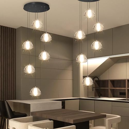 6 Lights Modern Crystal Chandelier for Entrance LED Pendant Light for Kitchen Island Foyer Living Room Bedroom Staircase 3000K (6 Count)