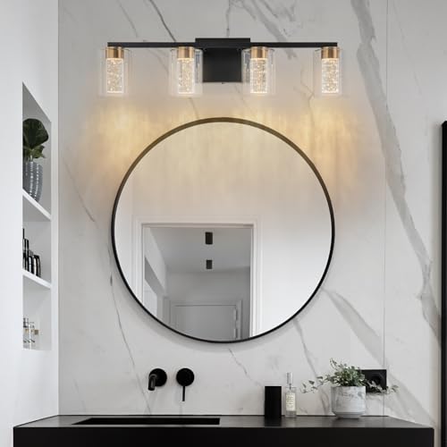 4 Light Black and Gold Vanity Light with 3 Color Modes
