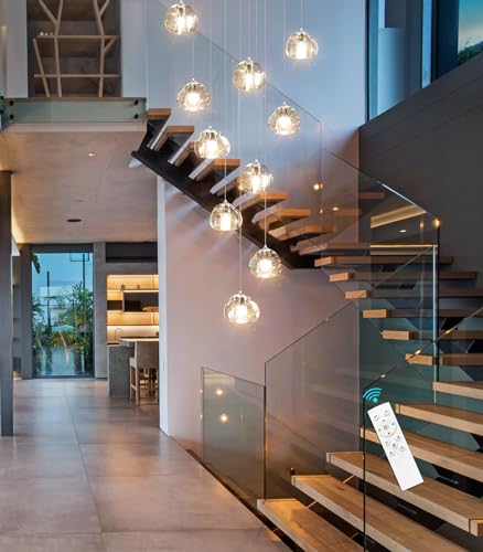 Modern Chandeliers for Dining Room Adjust High Ceiling Chandelier Light Fixtures Entrance LED Dimmable Ceiling Pendant Drops Light Remote Lights for Living Room Stairwell 2700K 6000K
