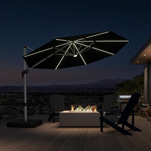 Cantilever Patio Umbrella 11ft Round Solar LED Light