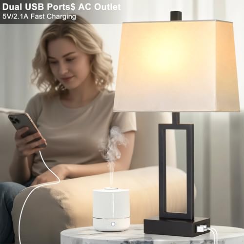 Touch Control Table Lamps with 2 USB Charging Ports & AC Outlets (2 Count)