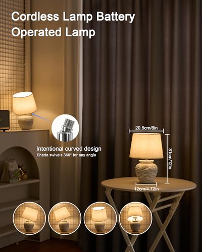12" Cordless Ceramic Table Lamp with Coastal Base