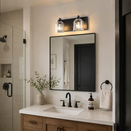 16" 2 Light Farmhouse Bathroom Vanity Light with Bubble Glass