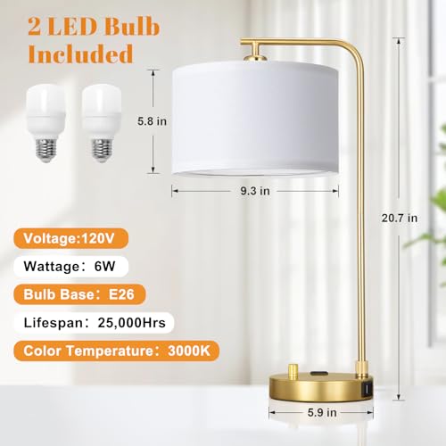 Gold Bedside Lamps Set of 2